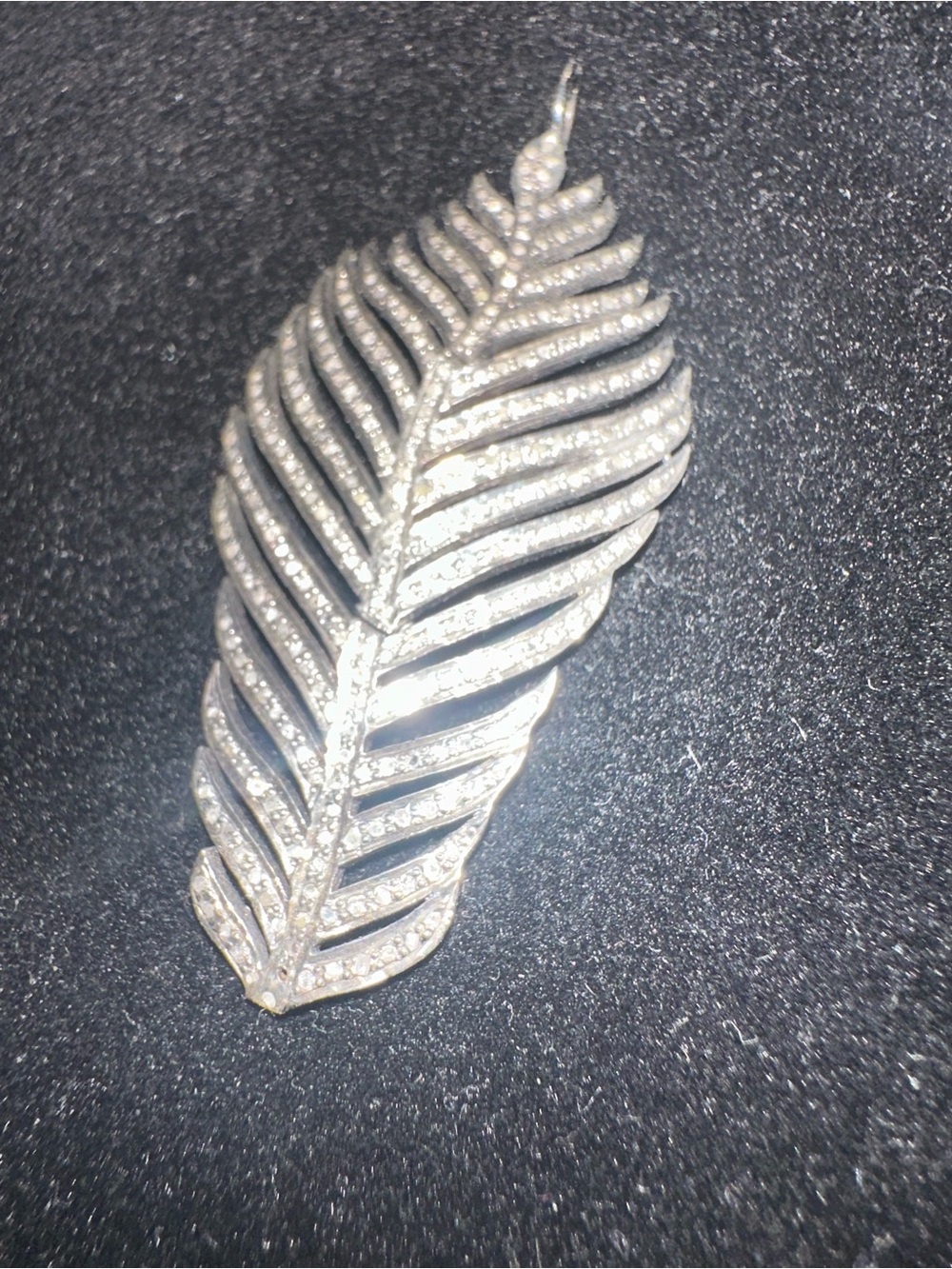 Rhinestone Feather Pendant Necklace - Silver Tone